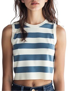 Zara Women’s Size Large. Blue and Cream Striped Ribbed Tank. Purchased in Rome.